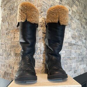 Ugg Leather Shearling Fur Lined Boots with Brass Label
